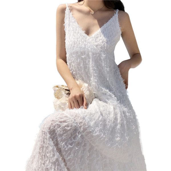 Rochie lunga de dama cu decolteu in V in doua culori