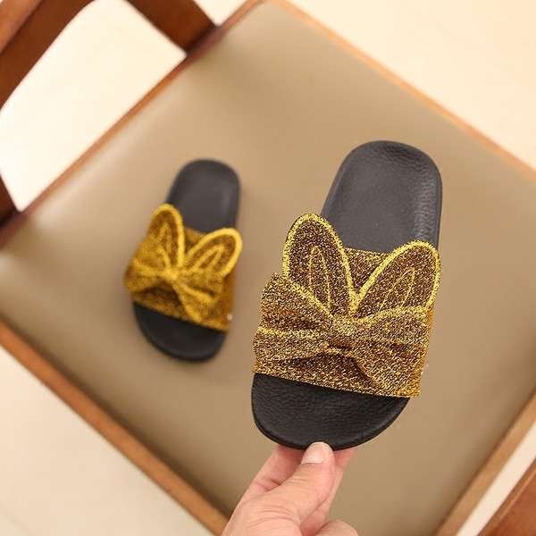 Papuci de copii eleganti stralucitori pentru fete cu panglica si urechi