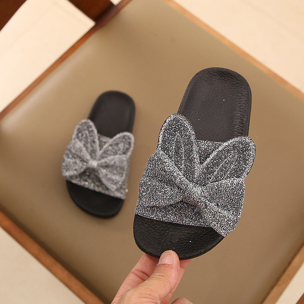 Papuci de copii eleganti stralucitori pentru fete cu panglica si urechi