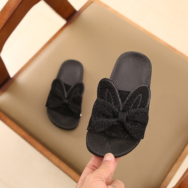 Papuci de copii eleganti stralucitori pentru fete cu panglica si urechi