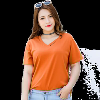 ΜΑΧΙ μεγέθους γυναικείο κοντομάνικο  μπλουζάκι σε πορτοκαλί χρώμα