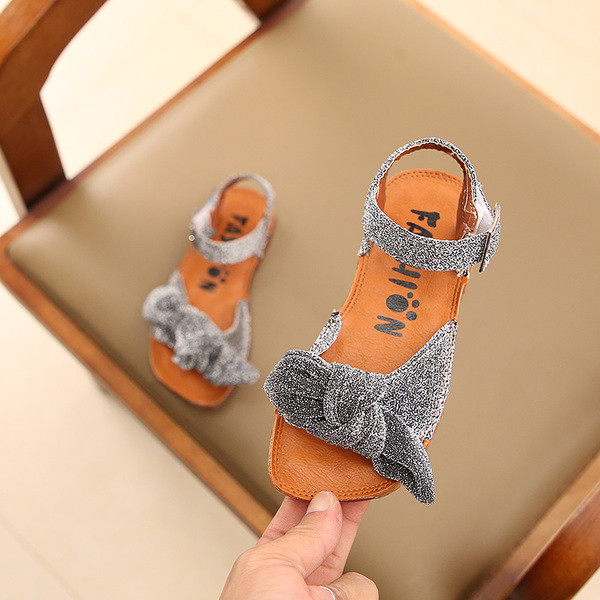 Sandale elegante pentru copii cu panglică și particule strălucitoare