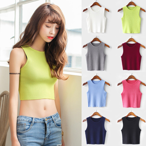 Maieu scurt de damă elastic cu guler în formă de O în mai multe culori