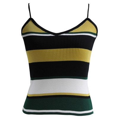 Γυναικείο αμάνικο με λεπτές , χρωματιστές λωρίδες σε τρία χρώματα