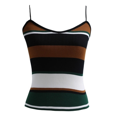 Γυναικείο αμάνικο με λεπτές , χρωματιστές λωρίδες σε τρία χρώματα