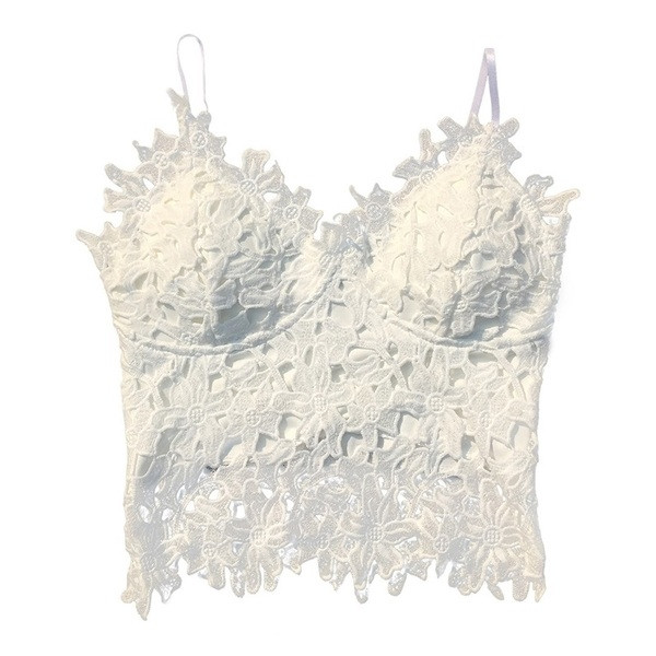 Maieu de damă din dantelă cu motive florale în alb-negru