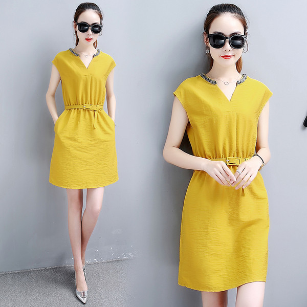 Rochie casual de dama cu decolteu in V in trei culori