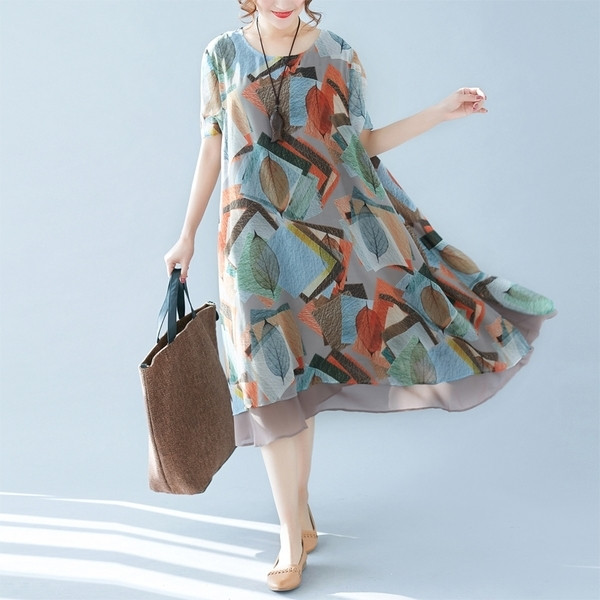 Rochie de dama marimea MAXI cu motive florale si geometrice