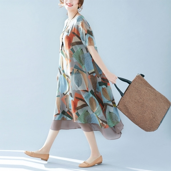 Rochie de dama marimea MAXI cu motive florale si geometrice