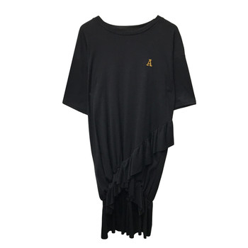 Γυναικείο φόρεμα με μανίκι 3/4 σε ελεύθερο στυλ σε γκρι και μαύρο χρώμα