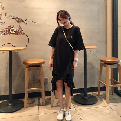 Γυναικείο φόρεμα με μανίκι 3/4 σε ελεύθερο στυλ σε γκρι και μαύρο χρώμα