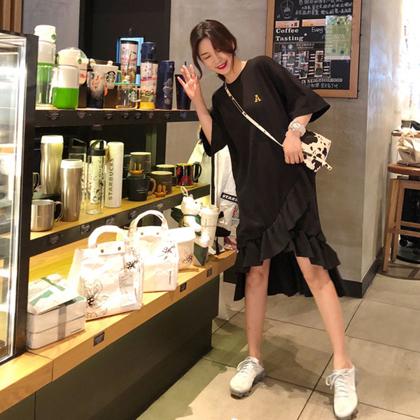 Γυναικείο φόρεμα με μανίκι 3/4 σε ελεύθερο στυλ σε γκρι και μαύρο χρώμα