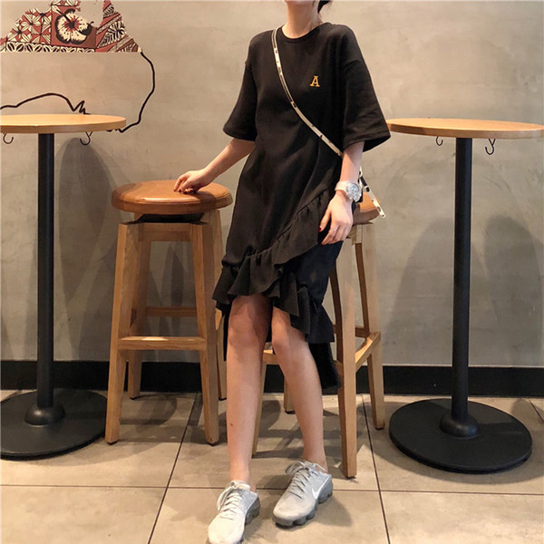 Γυναικείο φόρεμα με μανίκι 3/4 σε ελεύθερο στυλ σε γκρι και μαύρο χρώμα