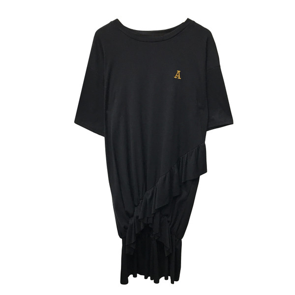 Γυναικείο φόρεμα με μανίκι 3/4 σε ελεύθερο στυλ σε γκρι και μαύρο χρώμα