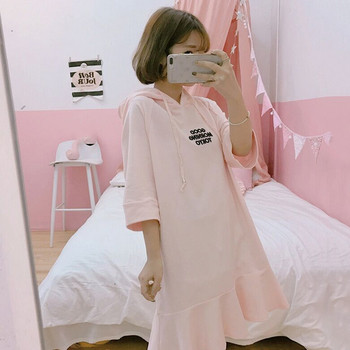 Σπορ- casual γυναικείο φόρεμα με κουκούλα σε δύο χρώματα