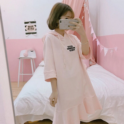 Σπορ- casual γυναικείο φόρεμα με κουκούλα σε δύο χρώματα