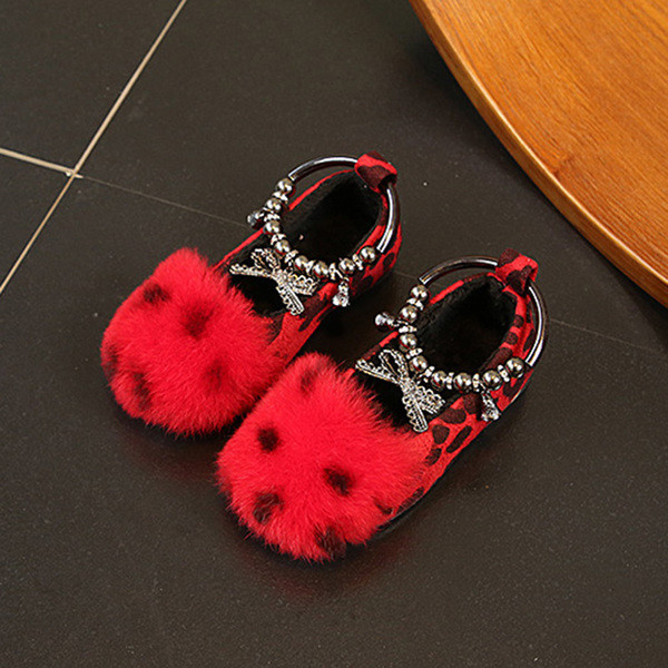 Pantofi copii eleganti si casual pentru fete in trei culori cu puf si decor metalic