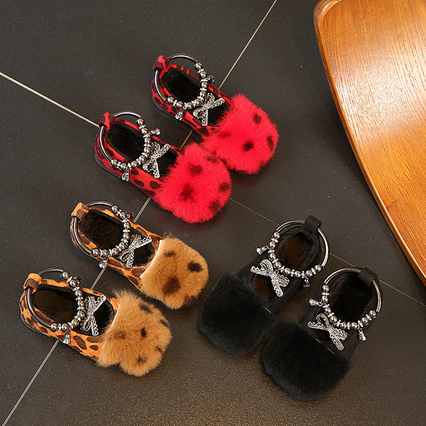 Pantofi copii eleganti si casual pentru fete in trei culori cu puf si decor metalic