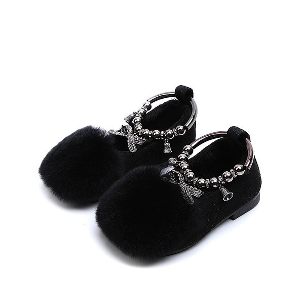 Pantofi copii eleganti si casual pentru fete in trei culori cu puf si decor metalic