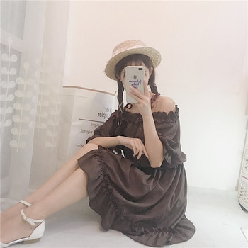 Rochie casual de dama cu umerii cazuti de culoare maro