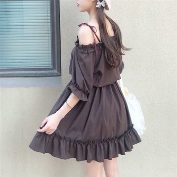 Rochie casual de dama cu umerii cazuti de culoare maro