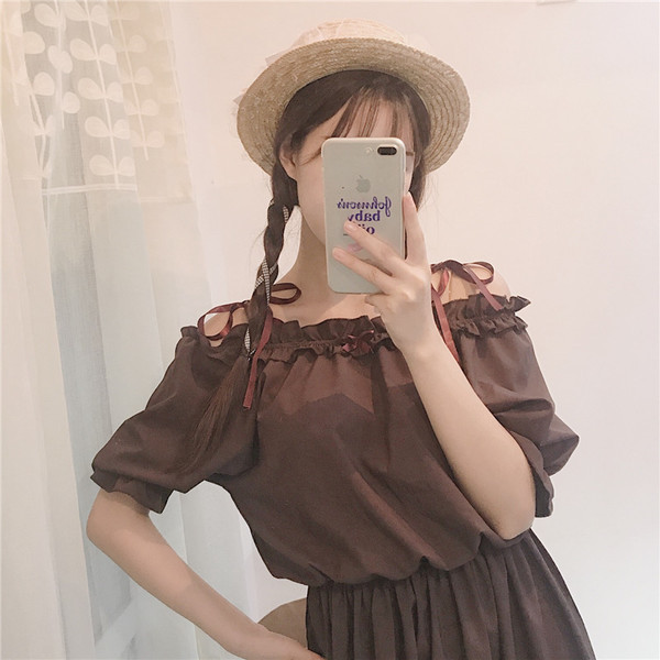 Rochie casual de dama cu umerii cazuti de culoare maro