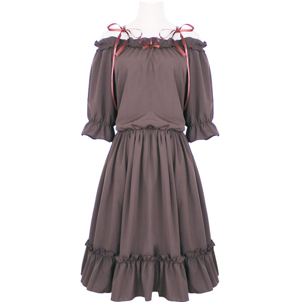 Rochie casual de dama cu umerii cazuti de culoare maro