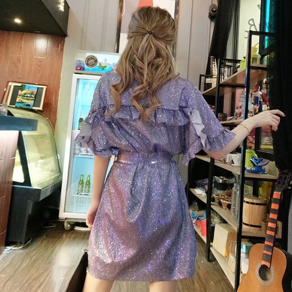 Κομψό γυναικείο φόρεμα με κοντό μανίκι και βολάν σε τρία χρώματα 