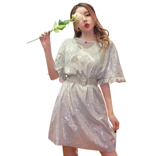 Κομψό γυναικείο φόρεμα με κοντό μανίκι και βολάν σε τρία χρώματα 