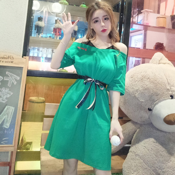 Rochie elegantă de damă cu umerii căzuți - două culori