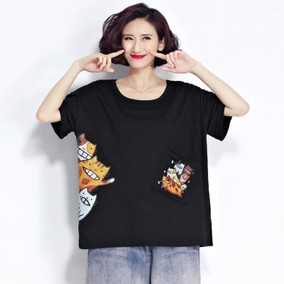 ΜΑΧΙ μεγέθους γυναικείο t-shirt  με  γατάκι σε τρία χρώματα