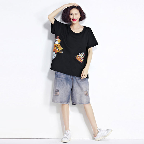 ΜΑΧΙ μεγέθους γυναικείο t-shirt  με  γατάκι σε τρία χρώματα