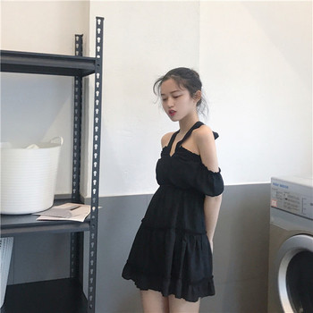 Καθημερινό γυναικείο φόρεμα  με πέτρες σε κόκκινο και μαύρο χρώμα