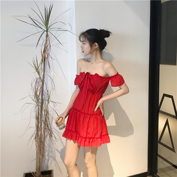 Καθημερινό γυναικείο φόρεμα  με πέτρες σε κόκκινο και μαύρο χρώμα