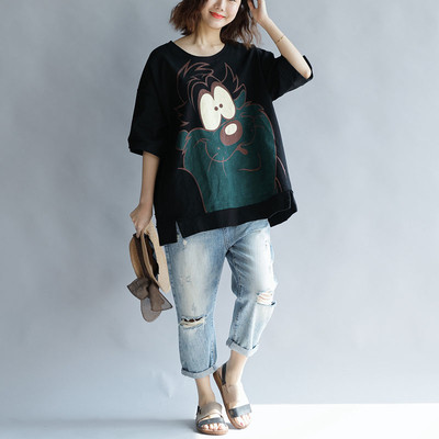 Tricou din bumbac marimea MAXI pentru vara cu aplicatie in doua culori