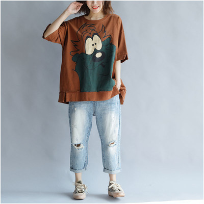 Tricou din bumbac marimea MAXI pentru vara cu aplicatie in doua culori