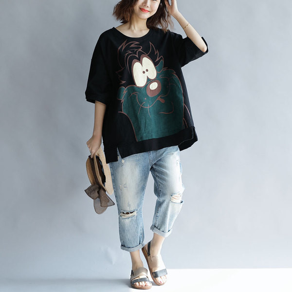 Tricou din bumbac marimea MAXI pentru vara cu aplicatie in doua culori