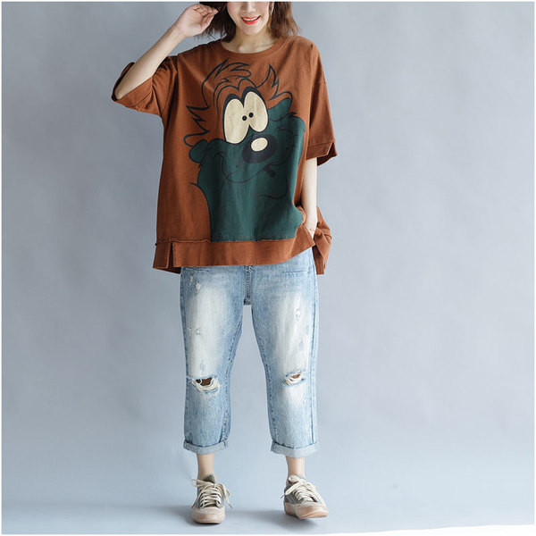 Tricou din bumbac marimea MAXI pentru vara cu aplicatie in doua culori