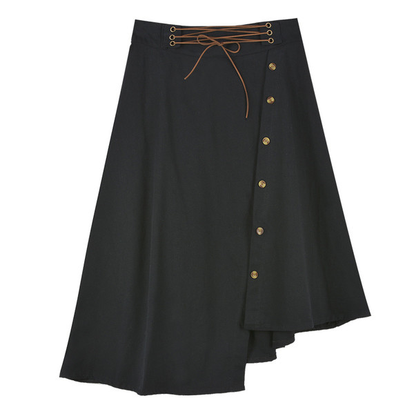 Κομψή γυναικεία φούστα με ασύμμετρο μήκος και διακοσμητικά κουμπιά σε δύο χρώματα