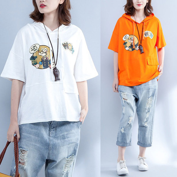 MAXI γυναικείο T-shirt με κοντό μανίκι με κουκούλα σε δύο χρώματα