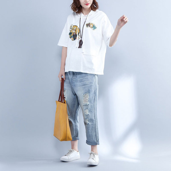 MAXI γυναικείο T-shirt με κοντό μανίκι με κουκούλα σε δύο χρώματα