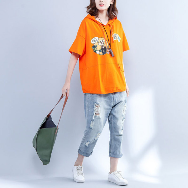 MAXI γυναικείο T-shirt με κοντό μανίκι με κουκούλα σε δύο χρώματα