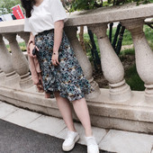 Fusta maxi de dama cu talie inalta cu imprimeu in doua culori