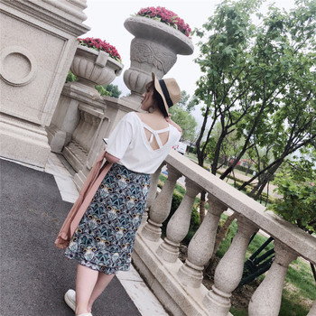 Fusta maxi de dama cu talie inalta cu imprimeu in doua culori