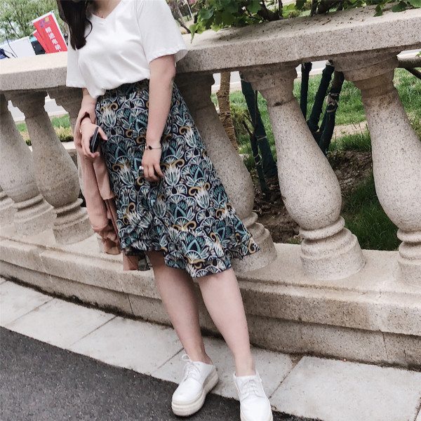 Fusta maxi de dama cu talie inalta cu imprimeu in doua culori