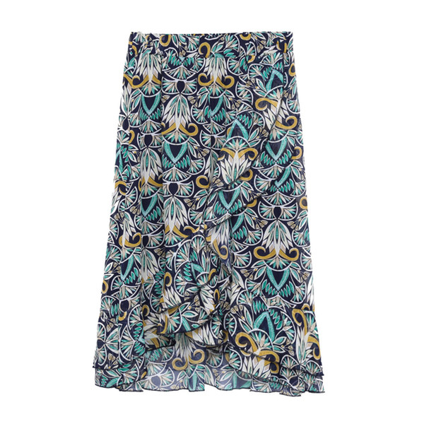 Fusta maxi de dama cu talie inalta cu imprimeu in doua culori