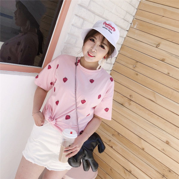 Tricou dama marimea MAXI in roz si alb cu imprimeu