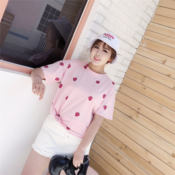 Tricou dama marimea MAXI in roz si alb cu imprimeu