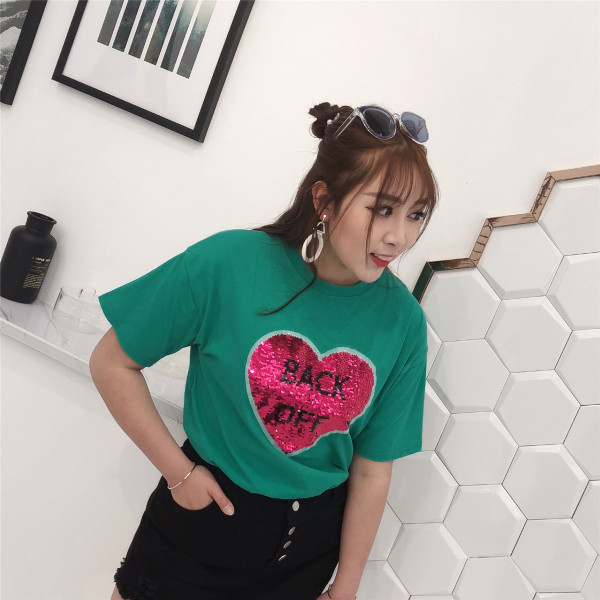 Tricou casual marime maxi cu maneci 3/4 in trei culori si decor cu paiete