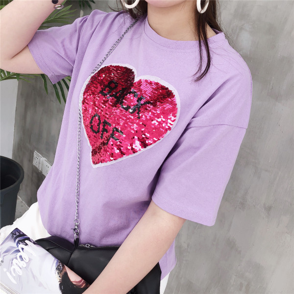 Tricou casual marime maxi cu maneci 3/4 in trei culori si decor cu paiete